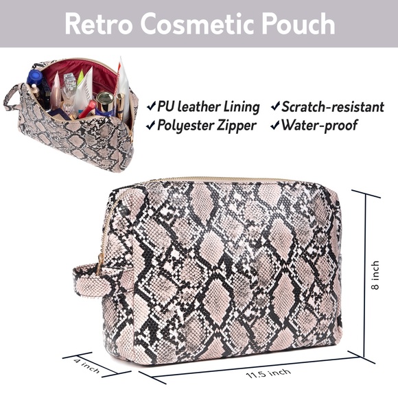 Snakeskin Large Makeup Bag for Travel - Picture 2 of 4